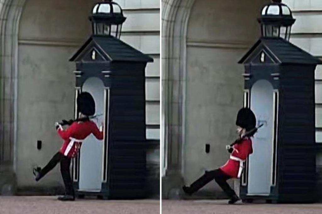 Buckingham Palace guard slips and lands on his head in hilarious video: 'I had to see it again to believe it'